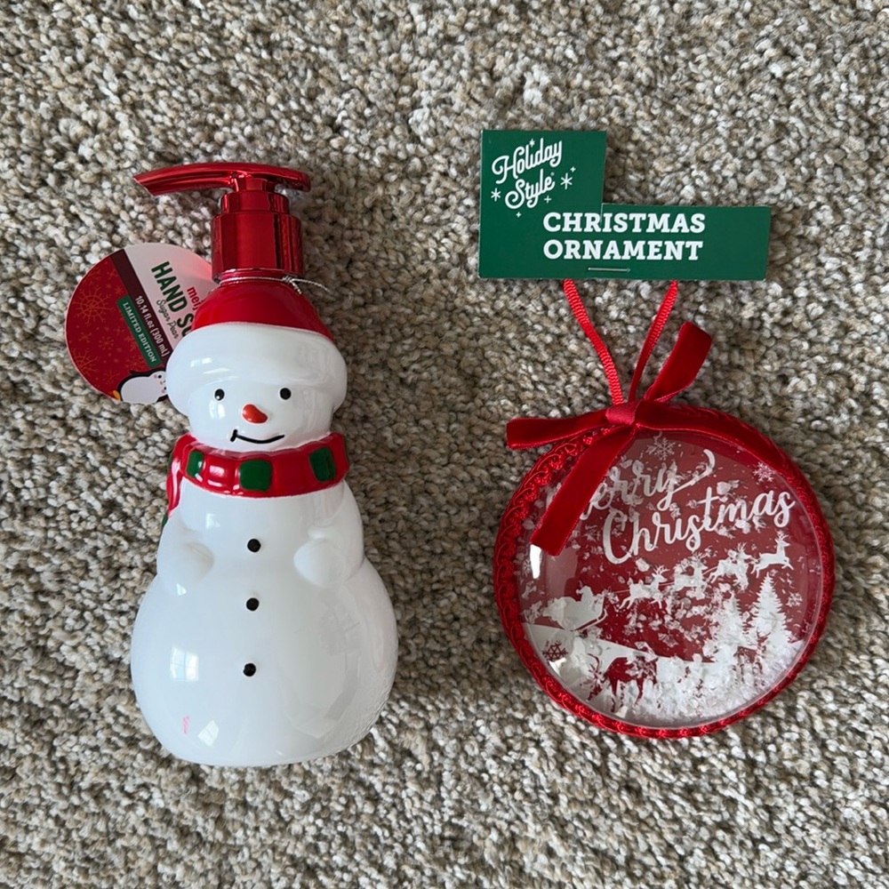 Snowman Hand Soap and Christmas Ornament